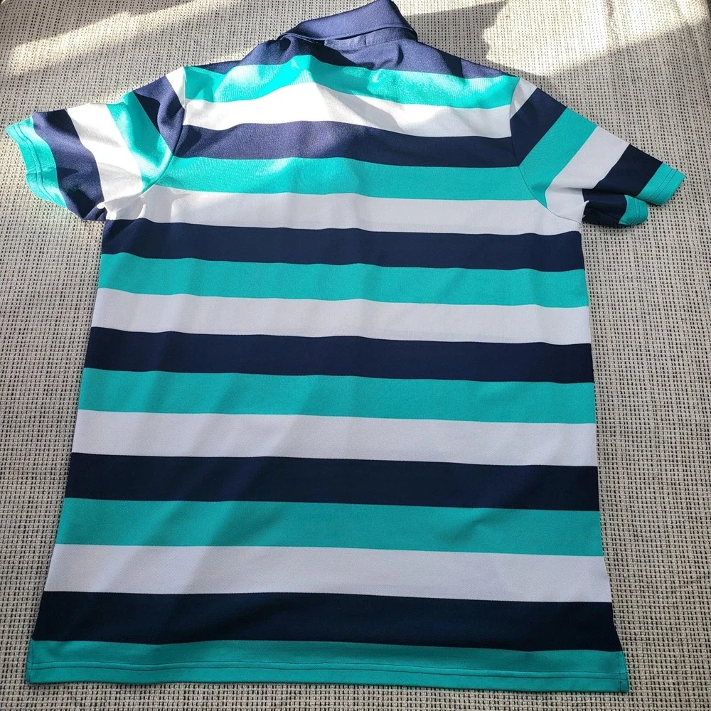 RLX Ralph Lauren Polo Shirt Mens Large Blue‎ Green Striped Golf Short Sleeve